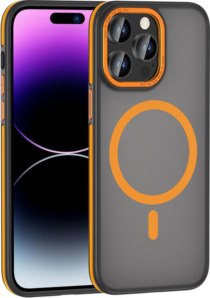 iPhone 14 Pro Max Uyumlu Prl Kılıf Magsafe Şarj Özellikli Mat Görünümlü Zore Ant Kapak-Turuncu