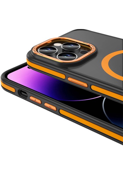 iPhone 14 Pro Max Uyumlu Prl Kılıf Magsafe Şarj Özellikli Mat Görünümlü Zore Ant Kapak-Turuncu