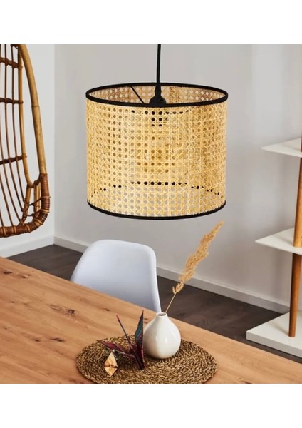 Modern Rattan Hasır Sarkıt Tasarım Salon Mutfak Oturma Odası Avize Doğal Hazeran Tekli Avize Hasır 25 cm