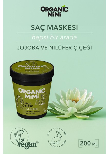 Saç Maskesi Jojoba ve Nilüfer Çiçeği, Eksta Hacim ve Parlaklık Verir Kırılmayı Önler, Nemlendirici, Güçlendirici 200 ml