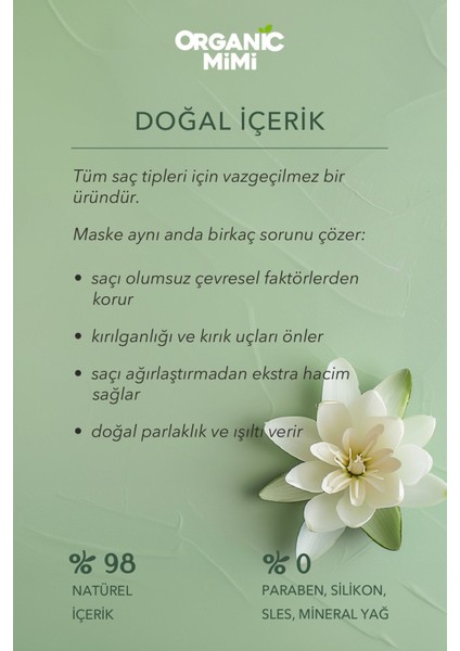 Saç Maskesi Jojoba ve Nilüfer Çiçeği, Eksta Hacim ve Parlaklık Verir Kırılmayı Önler, Nemlendirici, Güçlendirici 200 ml