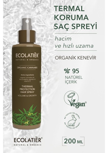 Isı Koruyucu Saç Spreyi Hacim Veren Ve Hızlı Uzama, Saç Güçlendirici Organik Kenevir 200 ml