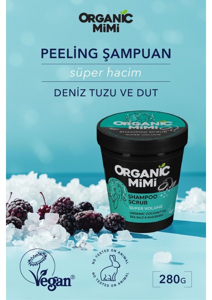 Süper Hacim Deniz Tuzu ve Dut Peeling Şampuan Organik, Kepek Önleyici Saç Dökülmesine Karşı, 280 G