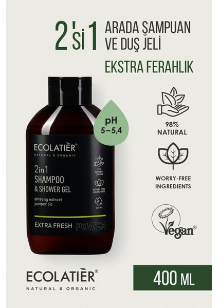 2'si 1 Arada Erkek Şampuan ve Duş Jeli Ekstra Ferah Ginseng, Dengeleyici, Aktif Detoks 400 ml /shampoo Shower Gel