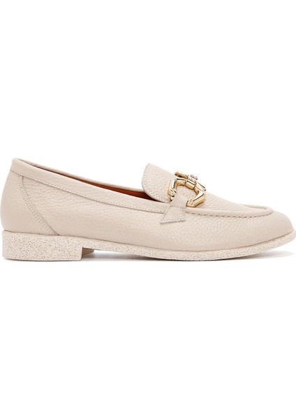 Kadın Krem Deri Maskülen Loafer 24SFD2021FT