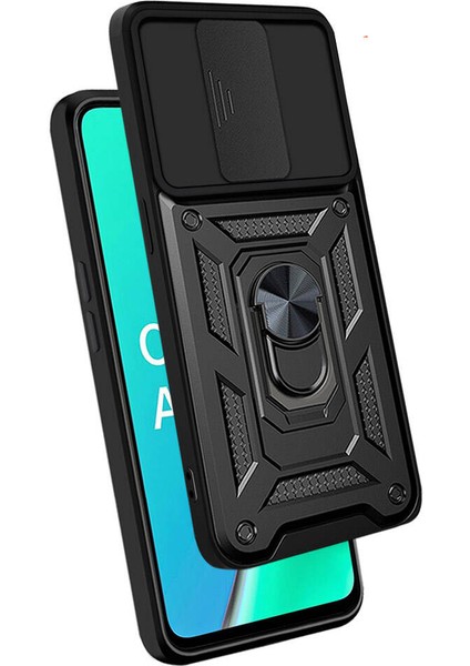 Oppo A5 2020 Uyumlu Prl Kılıf Magnetik Standlı Kamera Korumalı Zore Sürgülü Vega Kapak-Mavi
