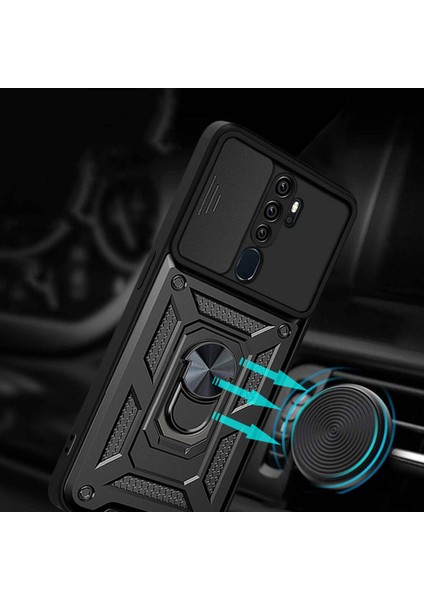 Oppo A5 2020 Uyumlu Prl Kılıf Magnetik Standlı Kamera Korumalı Zore Sürgülü Vega Kapak-Mavi