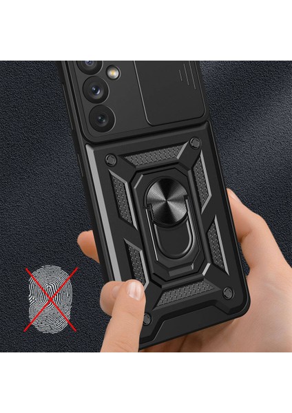 Samsung Galaxy A34 Uyumlu Prl Kılıf Magnetik Standlı Kamera Korumalı Zore Sürgülü Vega Kapak-Siyah
