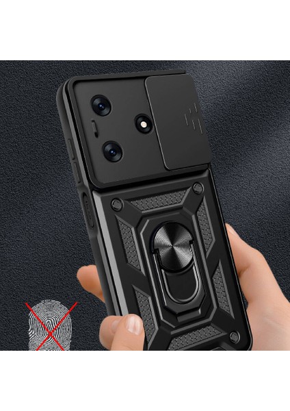 Tecno Spark 10C Uyumlu Prl Kılıf Magnetik Standlı Kamera Korumalı Zore Sürgülü Vega Kapak-Siyah