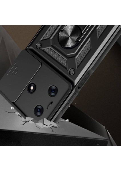 Tecno Spark 10C Uyumlu Prl Kılıf Magnetik Standlı Kamera Korumalı Zore Sürgülü Vega Kapak-Mavi