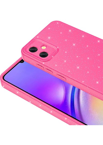 Samsung Galaxy A05 Uyumlu Prl Kılıf Kamera Korumalı Simli Lüks Zore Koton Kapak-Pembe Koyu