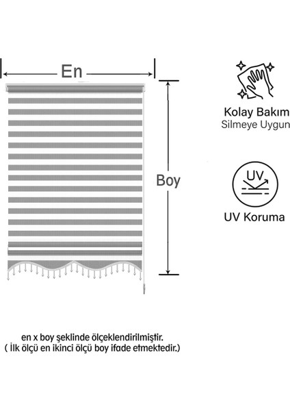 Binbir Perde Gri Boncuklu Zebra Perde