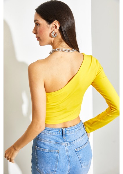 Kadın Uzun Tek Omuz Crop Bluz fırsatları