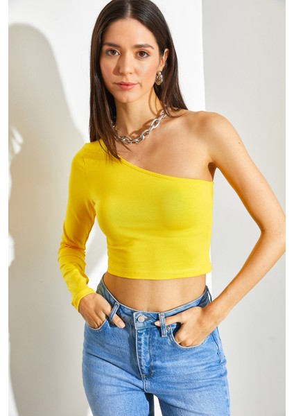 Kadın Uzun Tek Omuz Crop Bluz indirimleri