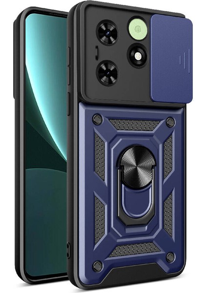 Tecno Spark Go 2024 Uyumlu Prl Kılıf Magnetik Standlı Kamera Korumalı Zore Sürgülü Vega Kapak-Mavi