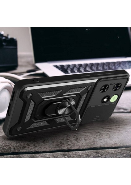 Tecno Spark Go 2024 Uyumlu Prl Kılıf Magnetik Standlı Kamera Korumalı Zore Sürgülü Vega Kapak-Mavi