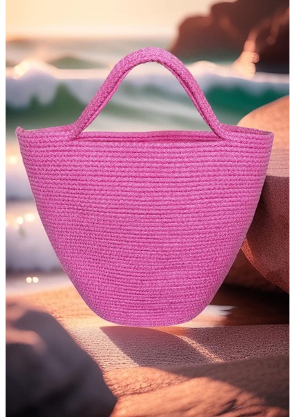 Pembe Kordon Ip Plaj Çantası