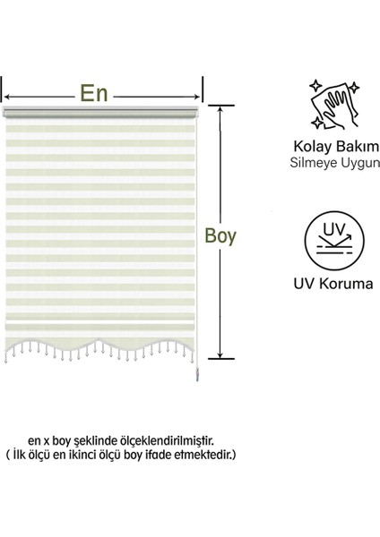 Krem Boncuklu Zebra Perde