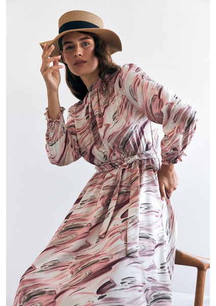 Aura Desenli Elbise - Gül Kurusu fiyatları