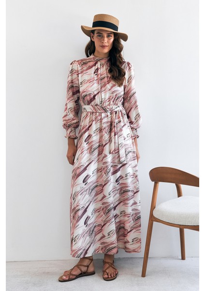 Aura Desenli Elbise - Gül Kurusu modelleri