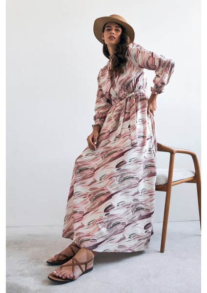 Aura Desenli Elbise - Gül Kurusu fırsatları