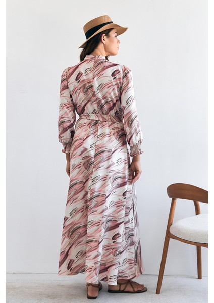 Aura Desenli Elbise - Gül Kurusu indirimleri