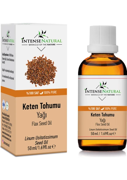 Intense Natural Keten Tohumu Yağı Soğuk Sıkım 50 ml %100 Saf ve Doğal Flax Seed Carrier Oil