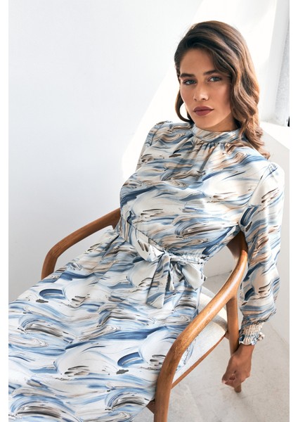 Aura Desenli Elbise - Indigo fiyatları