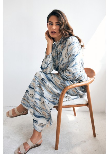 Aura Desenli Elbise - Indigo fırsatları