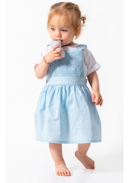 Kız Çocuk Kız Bebek %100 Pamuk Mavi Yazlık Elbise Saç Bandı Hediyeli Doğumgünü Düğün Parti Kıyafeti fiyatları