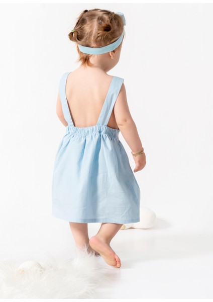 Kız Çocuk Kız Bebek %100 Pamuk Mavi Yazlık Elbise Saç Bandı Hediyeli Doğumgünü Düğün Parti Kıyafeti modelleri