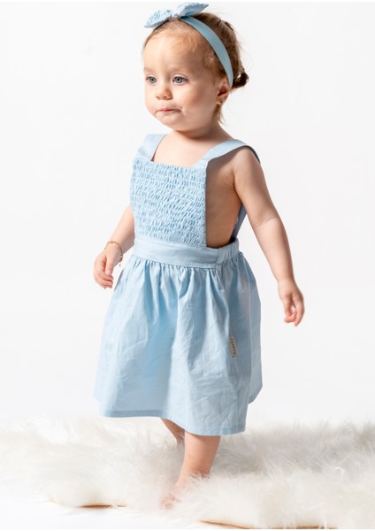 Kız Çocuk Kız Bebek %100 Pamuk Mavi Yazlık Elbise Saç Bandı Hediyeli Doğumgünü Düğün Parti Kıyafeti indirimleri