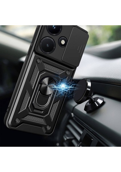 Infinix Hot 30I Uyumlu Prl Kılıf Magnetik Standlı Kamera Korumalı Zore Sürgülü Vega Kapak-Siyah modelleri