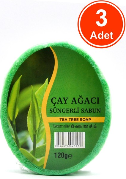 Çay Ağacı Özlü Süngerli Sabun Banyo Duş Sabunu 120 G x 3 Adet