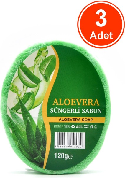 Aloevera Özlü Süngerli Sabun Banyo Duş Sabunu 120 G x 3 Adet