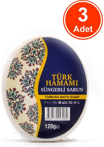 Türk Hamamı Süngerli Sabun Banyo Duş Sabunu 120 G x 3 Adet