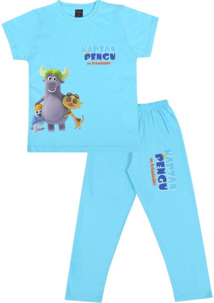 Trt Çocuk Kaptan Pengu Erkek Çocuk Kısa Kollu %100 Pamuklu Pijama Takımı