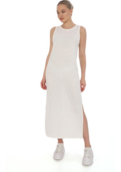 Transparan Plaj Elbise-Ekru