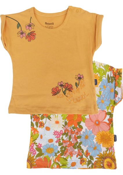 Çiçek Baskılı Bisiklet Yaka T-Shirt 2'li Set