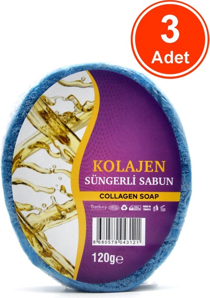 Kolajen Özlü Süngerli Sabun Banyo Duş Sabunu 120 G x 3 Adet