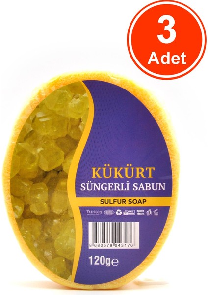 Kükürt Özlü Süngerli Sabun Banyo Duş Sabunu 120 G x 3 Adet
