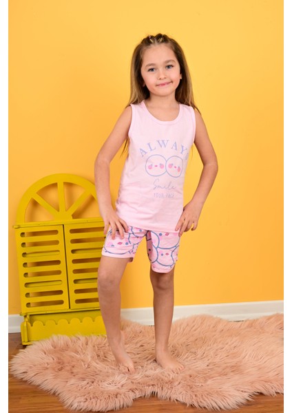 Kız Çocuk Askılı Pijama Takımı Always Smile Somon