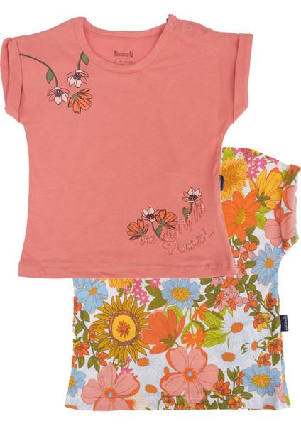 Çiçek Baskılı Bisiklet Yaka T-Shirt 2'li Set
