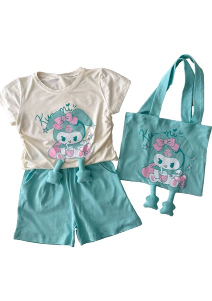 Çantalı Büzgülü 3 Lü Kız Çocuk Takım - Turkuaz fiyatları