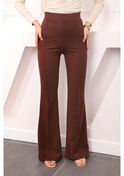 Kahverengi Yüksek Bel Çimalı İspanyol Pantolon