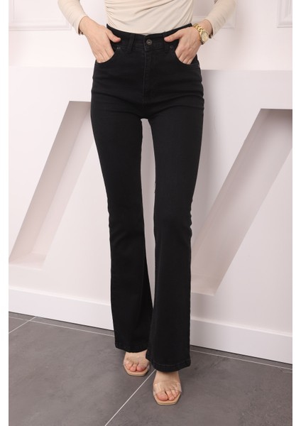 Füme Yüksek Bel İspanyol Paça Jeans Pantolon