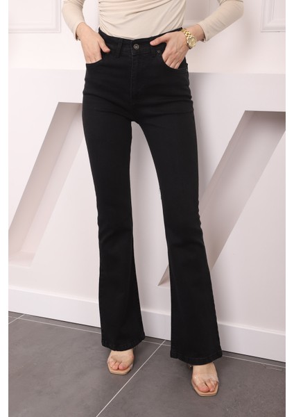 Füme Yüksek Bel İspanyol Paça Jeans Pantolon