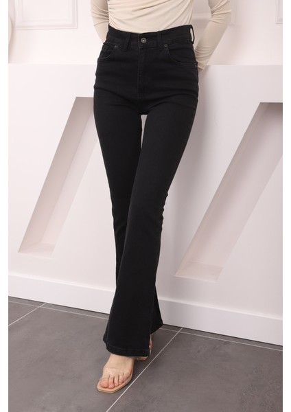 Füme Yüksek Bel İspanyol Paça Jeans Pantolon