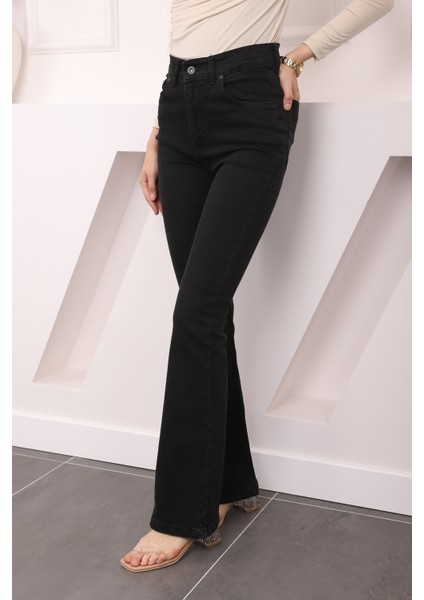 Füme Yüksek Bel İspanyol Paça Jeans Pantolon