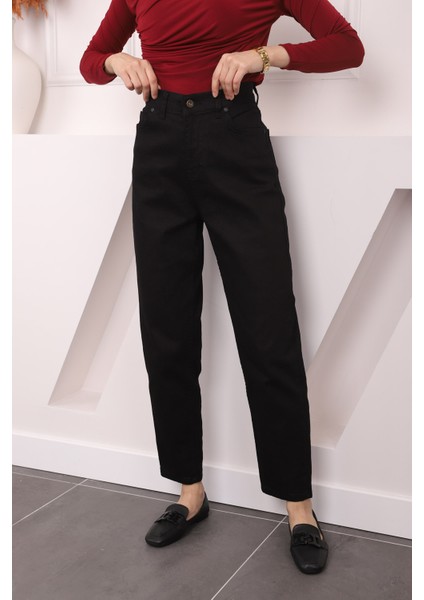 Siyah Yüksek Bel Mom Jeans Pantolon